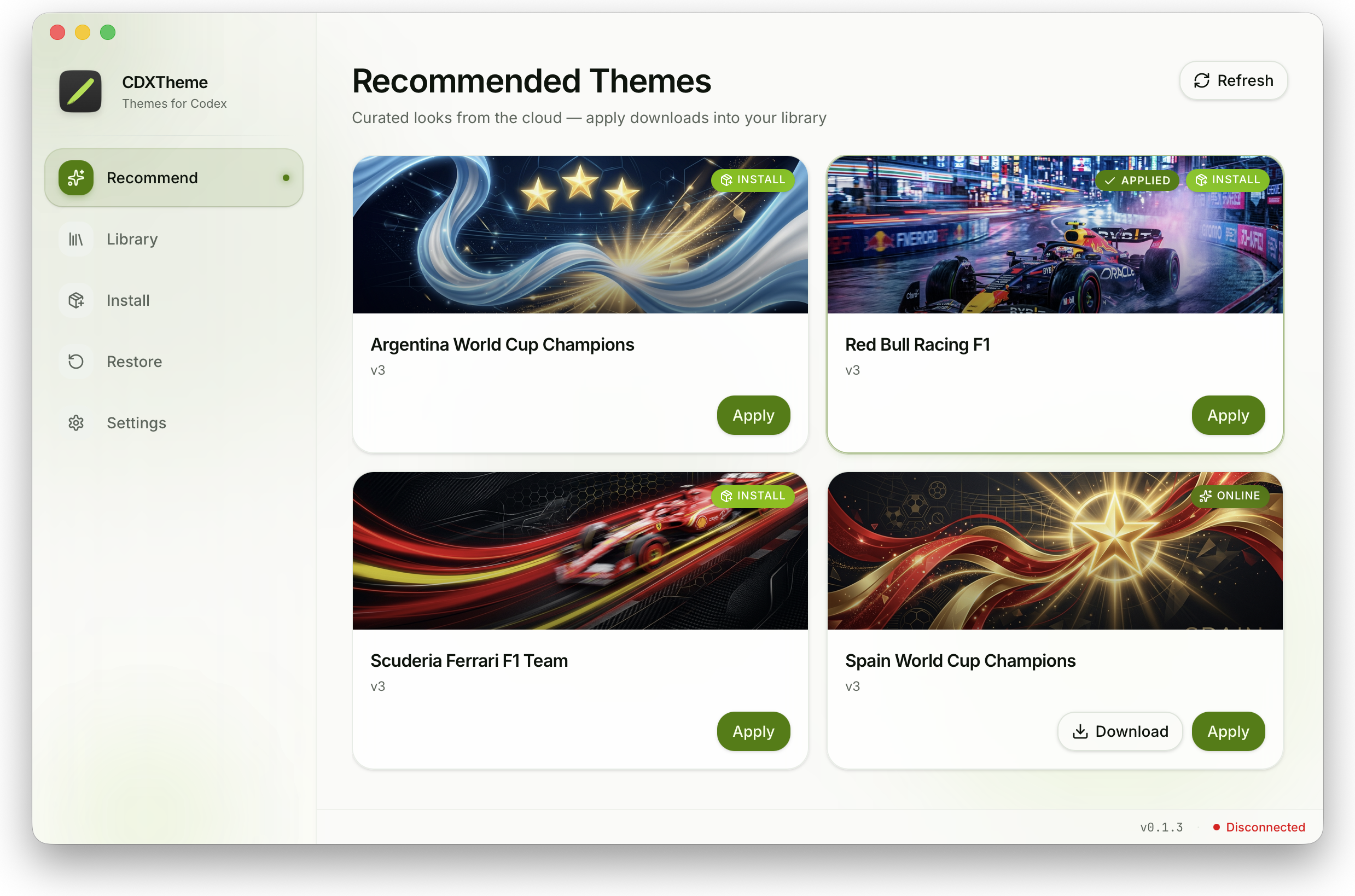 CDXTheme application window